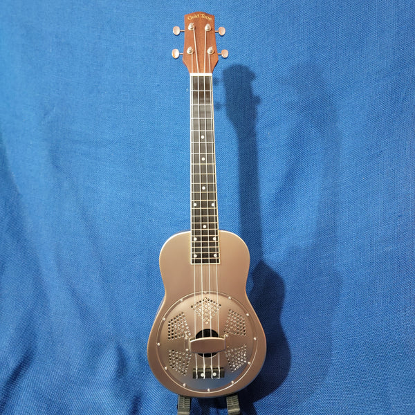 Gold Tone Super Concert Long (Tenor) Neck Metal Body Brushed Aluminum Resonator Ukulele with Gig Bag P757