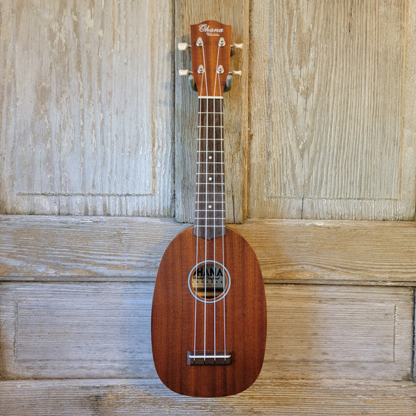Ohana Soprano Pineapple Starter Pack PK-10 Lam Mahogany Ukulele Bag, Tuner, Strap, Button h927