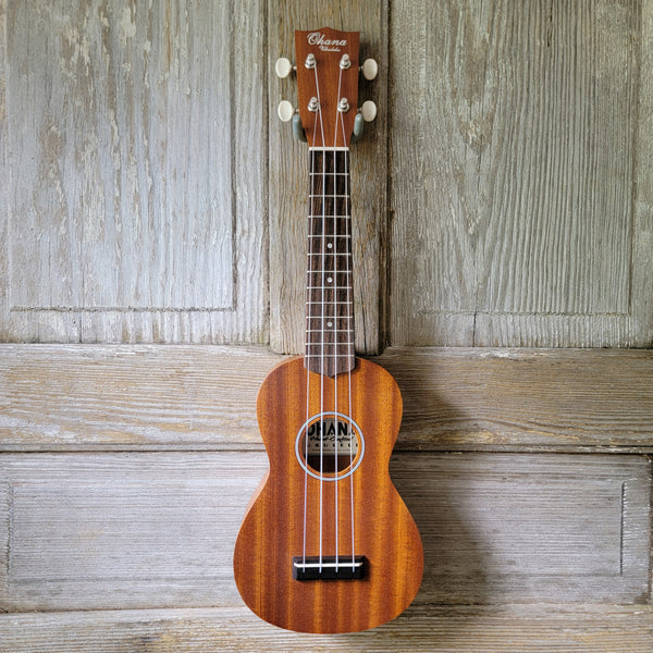 Ohana Soprano Starter Pack SK-10 Laminate Mahogany Ukulele Bag, Tuner, Strap, Button v011