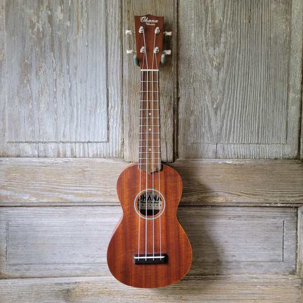 Ohana Soprano Starter Pack SK-10 Laminate Mahogany Ukulele Bag, Tuner, Strap, Button v012