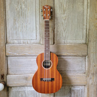Ohana Tenor Starter Pack TK-10 Blem Laminate Mahogany Ukulele Bag, Tuner, Strap, Button v019