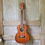 Ohana Tenor Starter Pack TK-10 Blem Laminate Mahogany Ukulele Bag, Tuner, Strap, Button v019