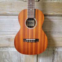 Ohana Tenor Starter Pack TK-10 Blem Laminate Mahogany Ukulele Bag, Tuner, Strap, Button v019