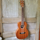 Ohana Tenor Starter Pack TK-10 Blem Laminate Mahogany Ukulele Bag, Tuner, Strap, Button v019