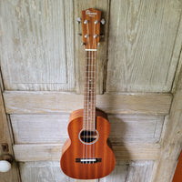 Ohana Tenor Starter Pack TK-10 Blem Laminate Mahogany Ukulele Bag, Tuner, Strap, Button v022