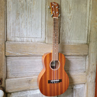 Ohana Tenor Starter Pack TK-10 Blem Laminate Mahogany Ukulele Bag, Tuner, Strap, Button v022