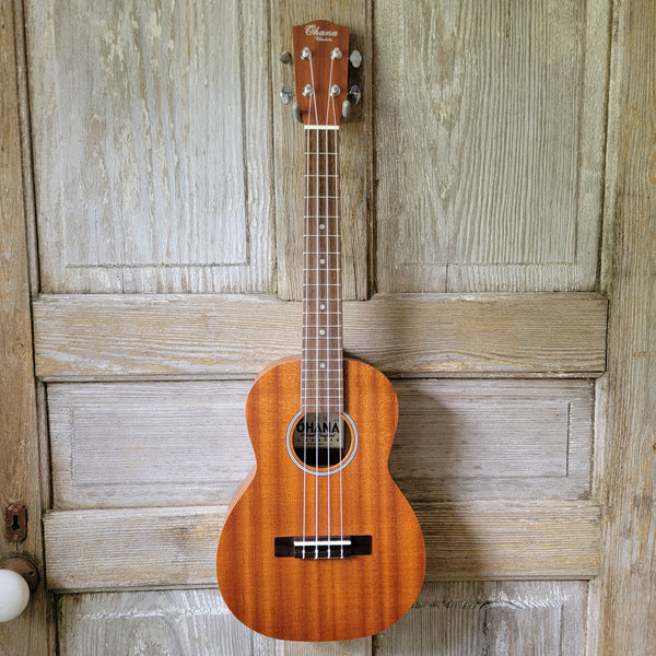 Ohana Tenor Starter Pack TK-10 Laminate Mahogany Ukulele Bag, Tuner, Strap, Button v026