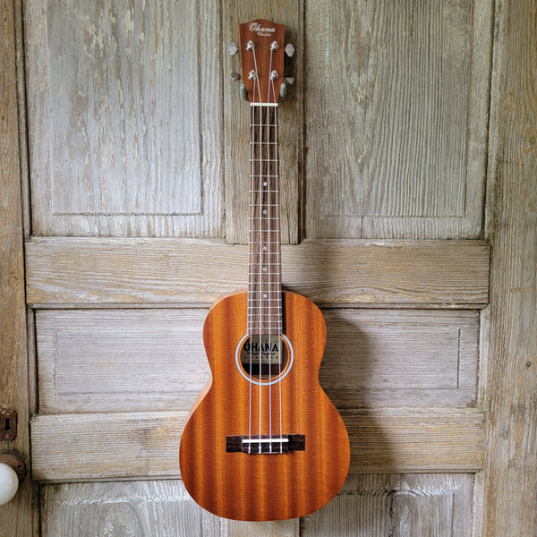 Ohana Tenor Starter Pack TK-10 Laminate Mahogany Ukulele Bag, Tuner, Strap, Button v027