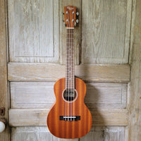 Ohana Tenor Starter Pack TK-10 Blem Laminate Mahogany Ukulele Bag, Tuner, Strap, Button v028