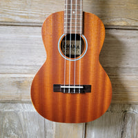 Ohana Tenor Starter Pack TK-10 Blem Laminate Mahogany Ukulele Bag, Tuner, Strap, Button v028