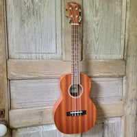 Ohana Tenor Starter Pack TK-10 Blem Laminate Mahogany Ukulele Bag, Tuner, Strap, Button v028