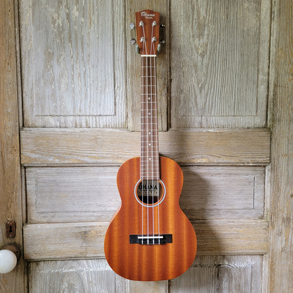 Ohana Tenor Starter Pack TK-10 Laminate Mahogany Ukulele Bag, Tuner, Strap, Button v031