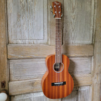 Ohana Tenor Starter Pack TK-10 Laminate Mahogany Ukulele Bag, Tuner, Strap, Button v031