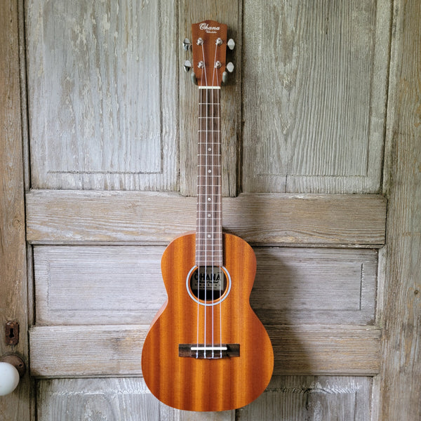 Ohana Tenor Starter Pack TK-10 Laminate Mahogany Ukulele Bag, Tuner, Strap, Button v032
