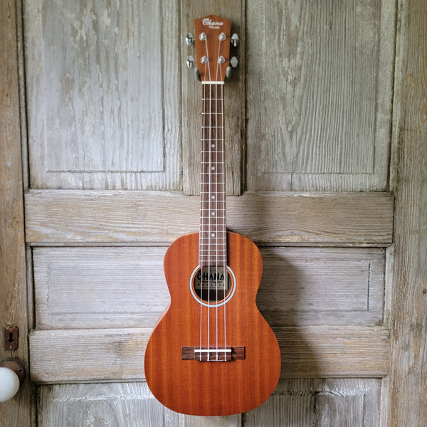 Ohana Tenor Starter Pack TK-10 Laminate Mahogany Ukulele Bag, Tuner, Strap, Button v034