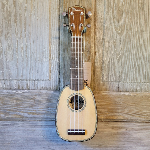 Ohana Pineapple Sopranissimo TTPK-70G All Solid Spruce / Mahogany Teenie Tiny Ukulele v067