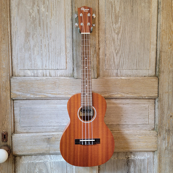 Ohana Tenor Starter Pack TK-10 Laminate Mahogany Ukulele Bag, Tuner, Strap, Button v121