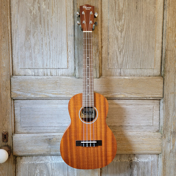 Ohana Tenor Starter Pack TK-10 Laminate Mahogany Ukulele Bag, Tuner, Strap, Button v123