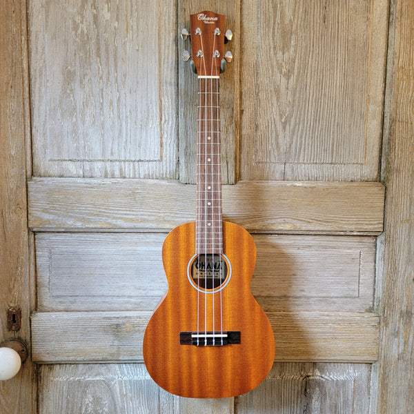 Ohana Tenor Starter Pack TK-10 Laminate Mahogany Ukulele Bag, Tuner, Strap, Button v124