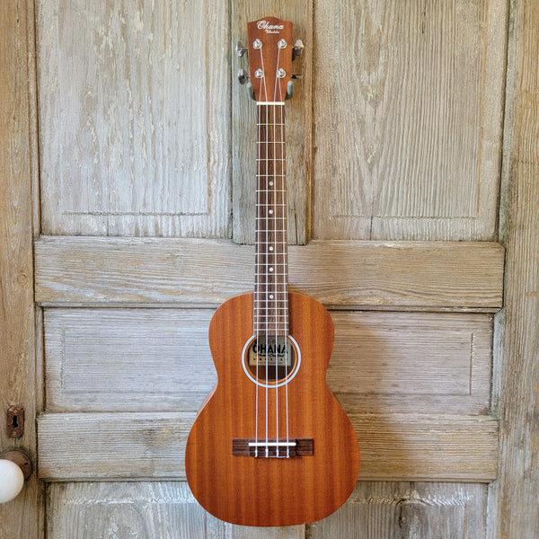 Ohana Tenor Starter Pack TK-10 Laminate Mahogany Ukulele Bag, Tuner, Strap, Button v129