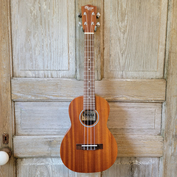 Ohana Tenor Starter Pack TK-10 Laminate Mahogany Ukulele Bag, Tuner, Strap, Button v132