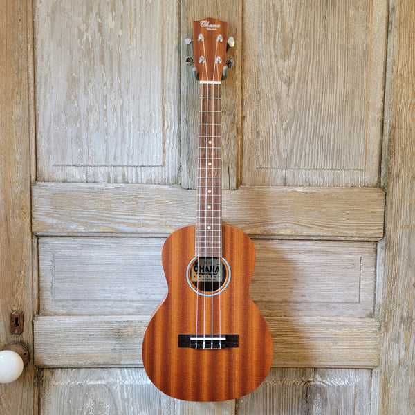 Ohana Tenor Starter Pack TK-10 Laminate Mahogany Ukulele Bag, Tuner, Strap, Button v134