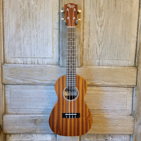 Ohana Concert CK-10 Starter Pack Laminate Mahogany Ukulele, Bag, Tuner, Strap, Button v184