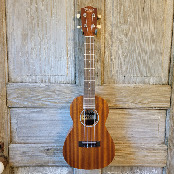 Ohana Concert CK-10 Starter Pack Laminate Mahogany Ukulele, Bag, Tuner, Strap, Button v186