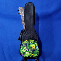 Ohana Concert Ukulele Black Gig Bag with Green Parrot Print Black UB-24GN Accessory