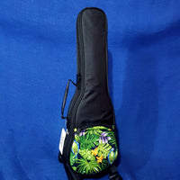 Ohana Soprano Ukulele Black Gig Bag with Green Parrot Print Black UB-21GN Accessory