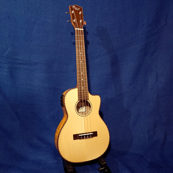 Ohana Tenor TK-70WGCE Solid Spruce Top /Laminate Willow Cutaway A/E Ukulele S110
